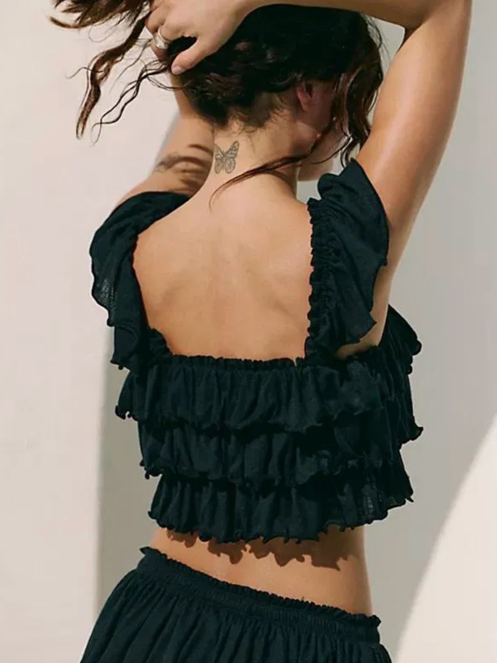 Free people black ruffle tier crop top mila tank